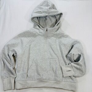 Michelle Mae Womens Large Heather Grey Half Zip Cropped Hoodie Thumbhole Cuffs